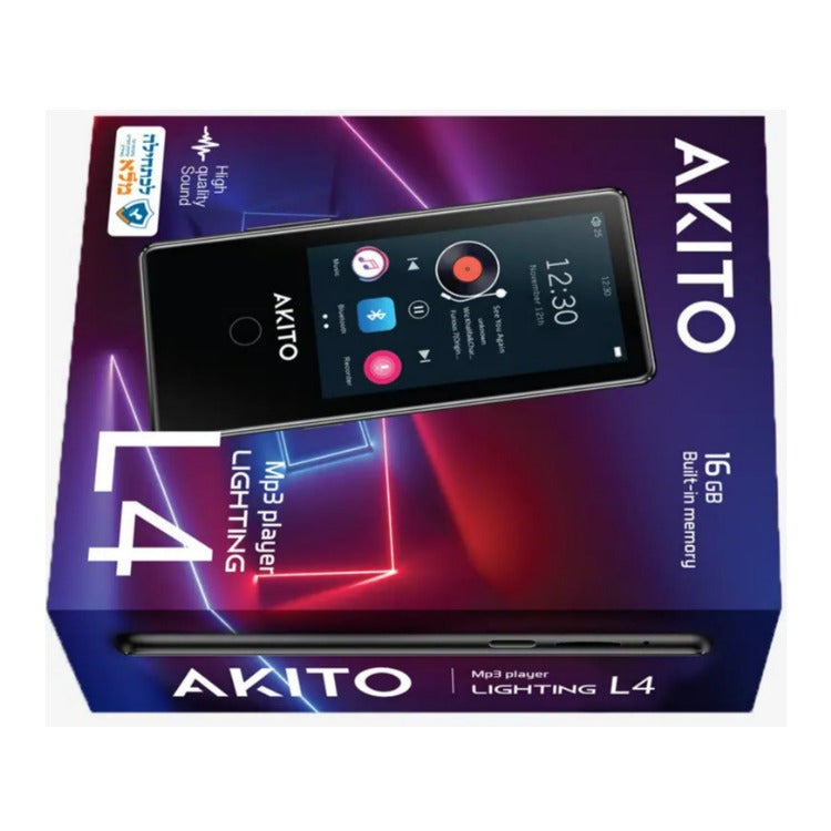 AKITO L4 16GB Kosher MP3 Player with Built-in Speaker, Recorder, Bluetooth, and Touch Screen (Black)