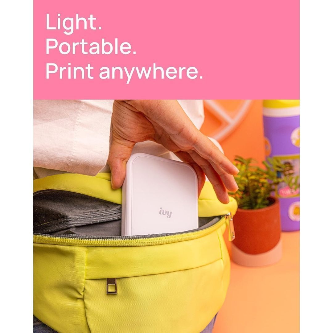 Canon IVY 2 Mini Compact Photo Sticker Printer with LED Light Bar and Built-In Battery (Pure White)