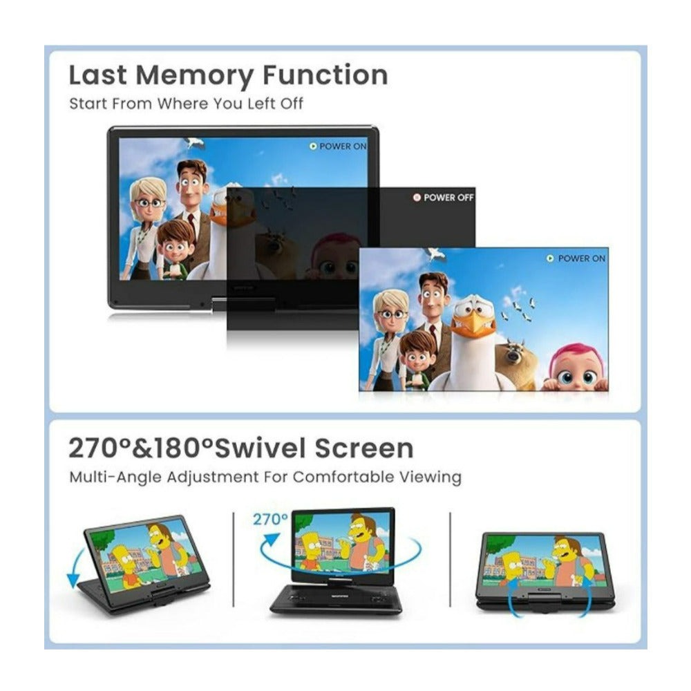 WONNIE 16.5-Inch Portable DVD Player with Wide HD LCD Screen and 1020 x 800 Resolution (Black)