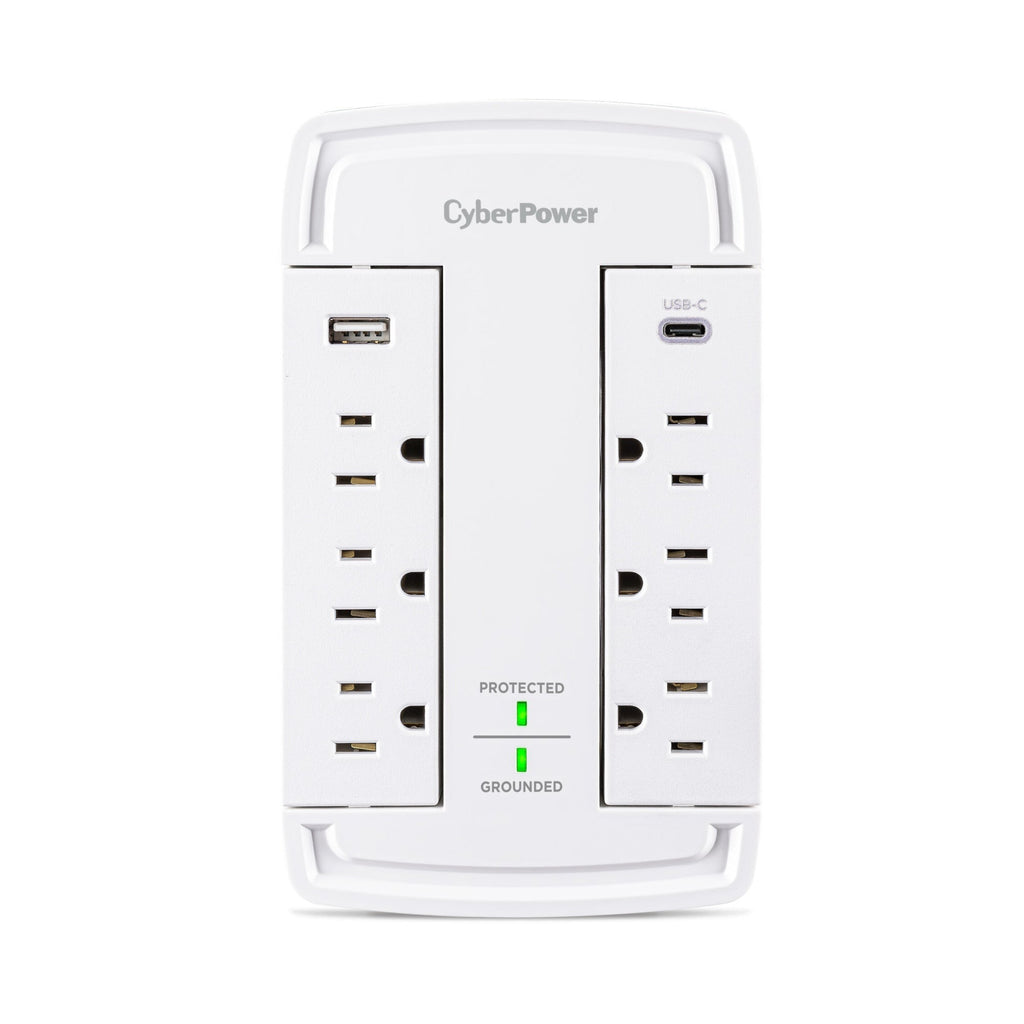 CyberPower CSP6WSUC 2400J Surge Protector with 6 Swivel Outlets & 2 USB Charging Ports