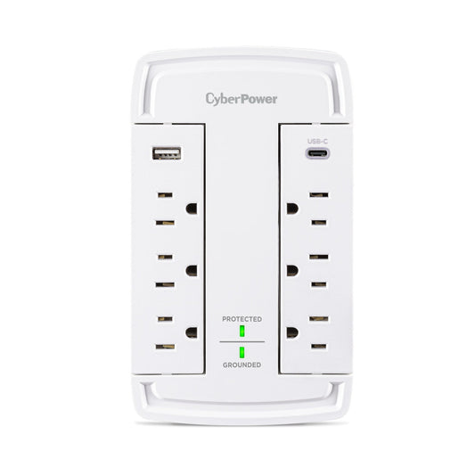 CyberPower CSP6WSUC 2400J Surge Protector with 6 Swivel Outlets & 2 USB Charging Ports