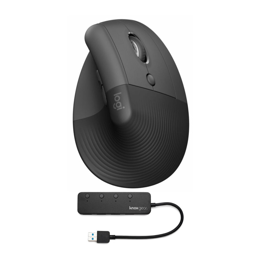 Logitech Lift Vertical Wireless Ergonomic Mouse (Graphite) and USB 3.0 Hub