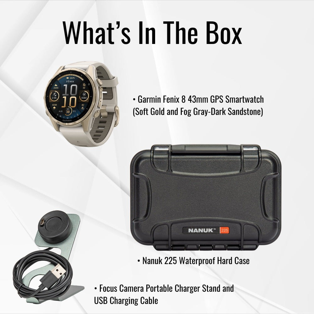 Garmin fenix 8 43mm GPS Smartwatch (Fog Gray and Sandstone) with Waterproof Hard Case Bundle