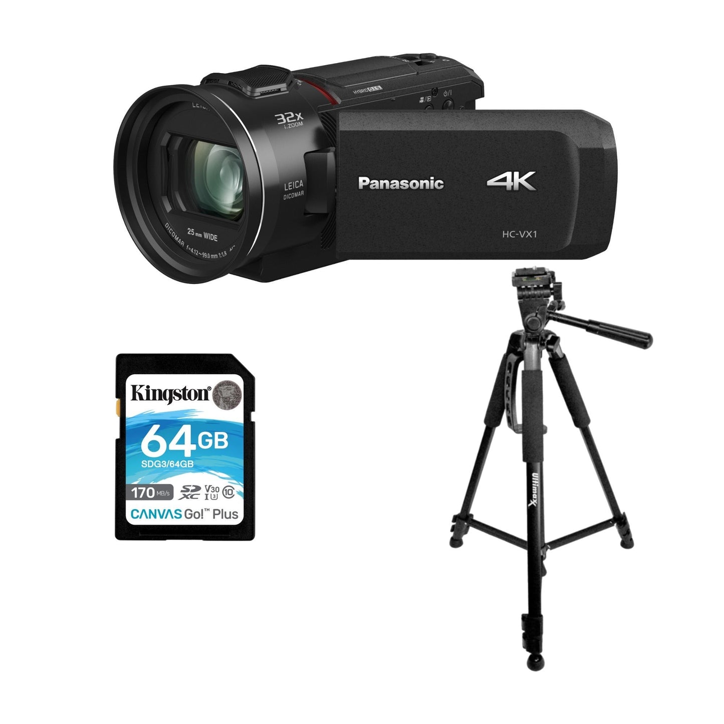 Panasonic VX1 4K Ultra HD 24x Leica Dicomar Lens Camcorder with 64GB SD card and Tripod