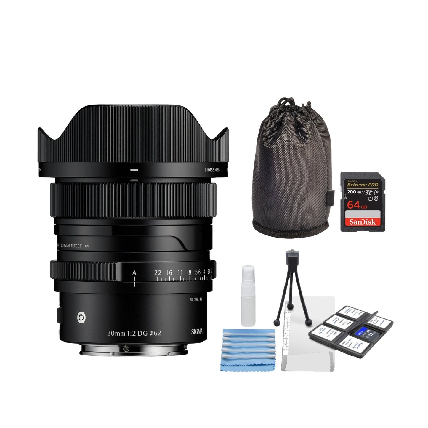 Sigma 20mm F2 DG Full-Frame Contemporary, L Mount (Black) and Accessories Bundle