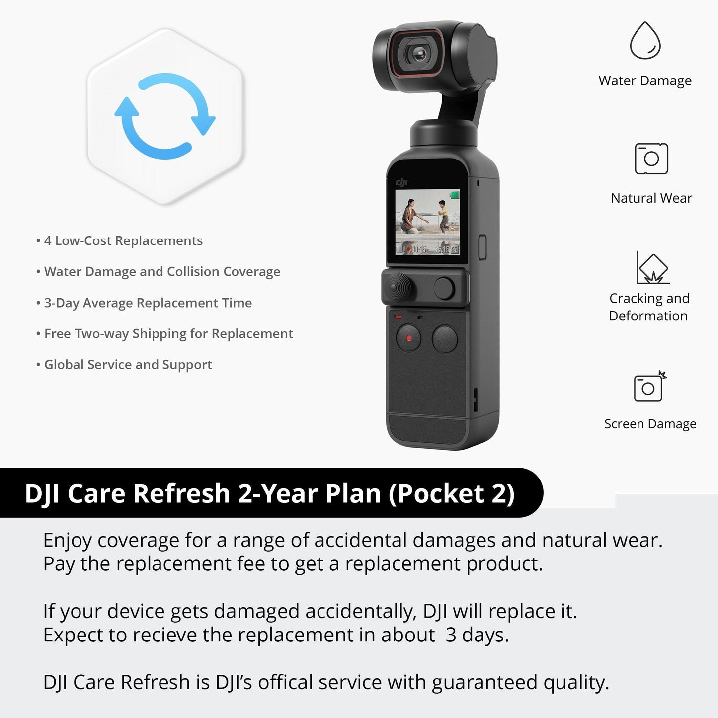 DJI Osmo Pocket 2 with 128GB MicroSD Card and Refresh 2-Year Plan Bundle