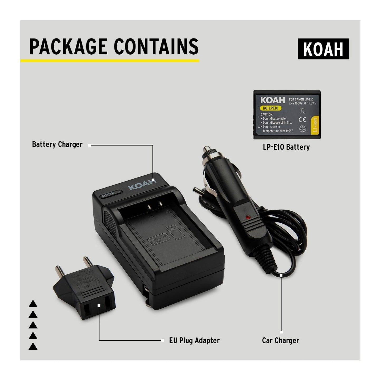 Koah PRO Canon LP-E10 Rechargeable Replacement 1600mAh Battery and Charger