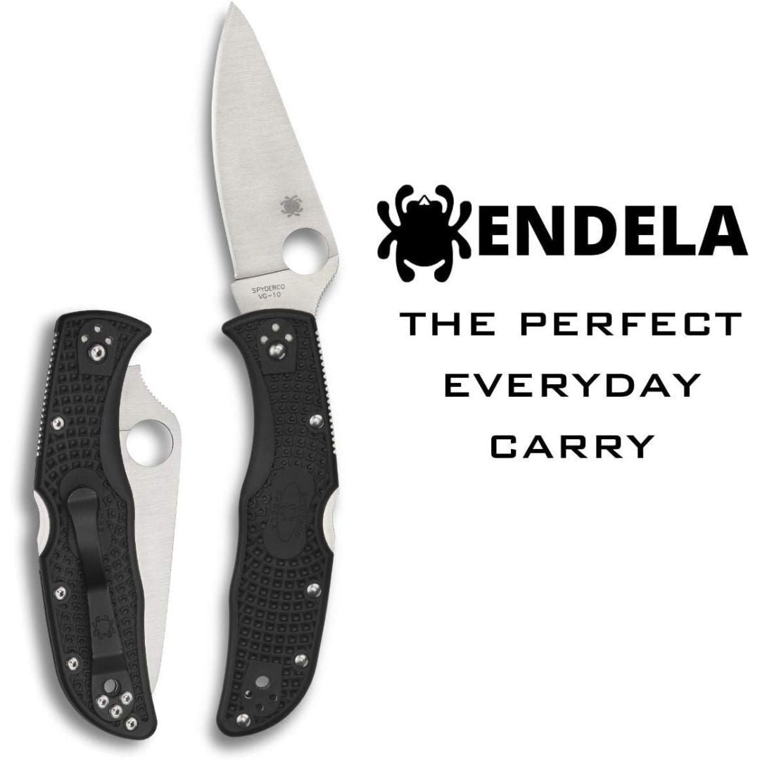 Spyderco Endela Lightweight Folding Knife with VG-10 Steel PlainEdge Blade and Black FRN Handle