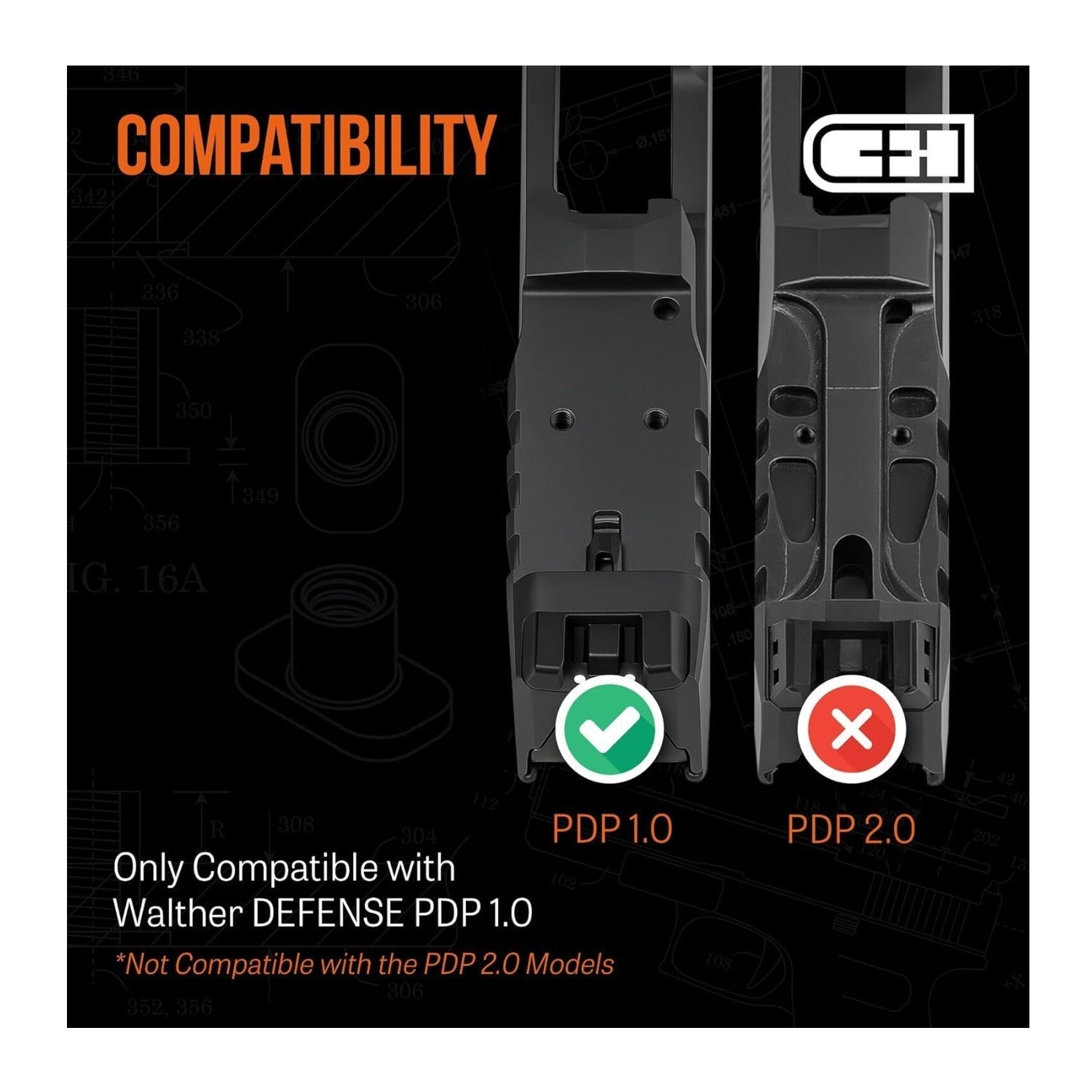 C+H Red Mount Plate for Walther PDP 1.0 with Ultra Thin Design and Strong Mounts
