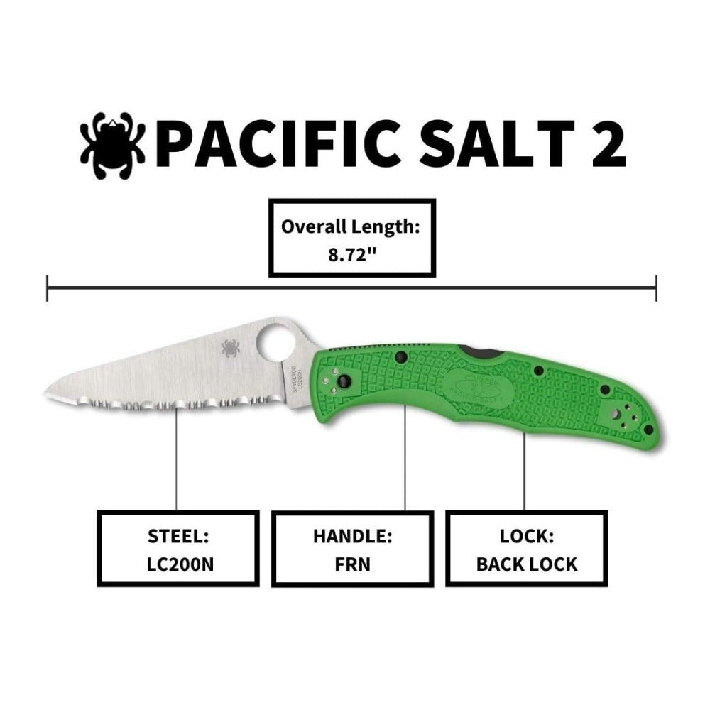 Spyderco Pacific Salt 2 SpyderEdge Folding Knife with H-1 Steel Blade and Nylon Handle (Green)