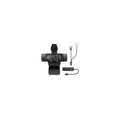 Logitech C920S Pro HD Webcam with Knox Gear Webcam Stand with Selfie Ring Light and 4-Port USB Hub