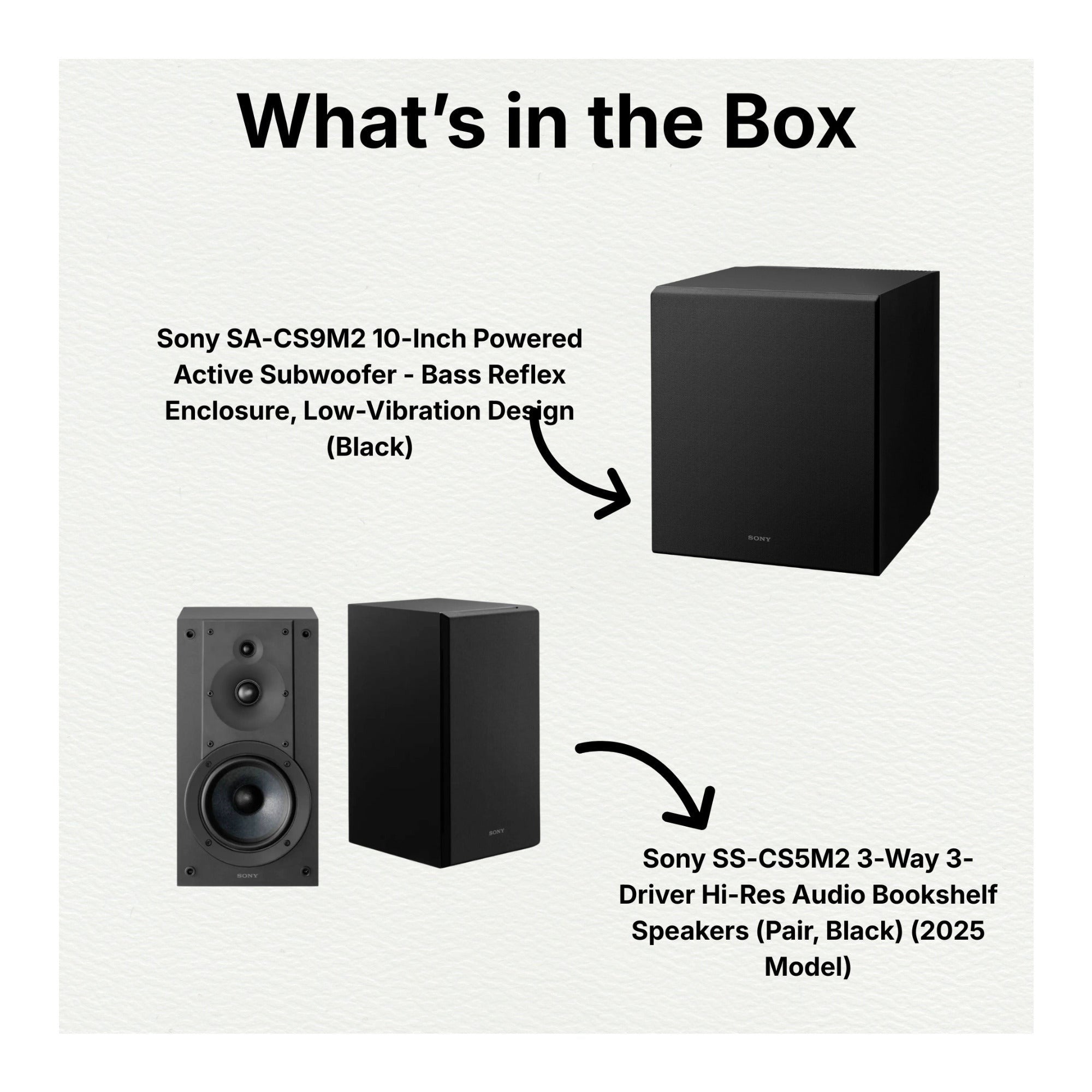 Sony SA-CS9M2 10-Inch Powered Active Subwoofer with Bookshelf Speakers Bundle