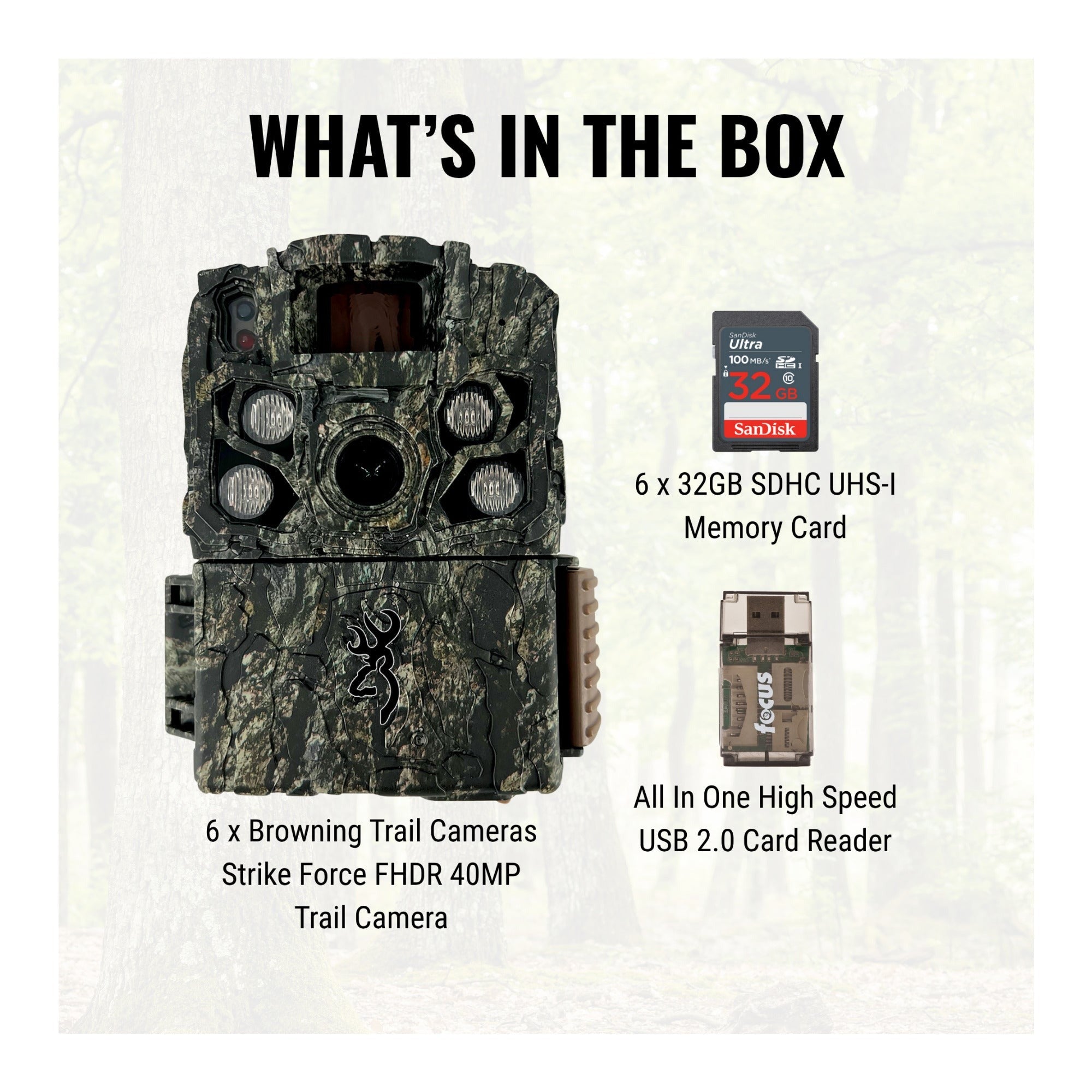 Browning Trail Cameras - Strike Force FHDR 40MP (6-Pack) with Accessories Bundle