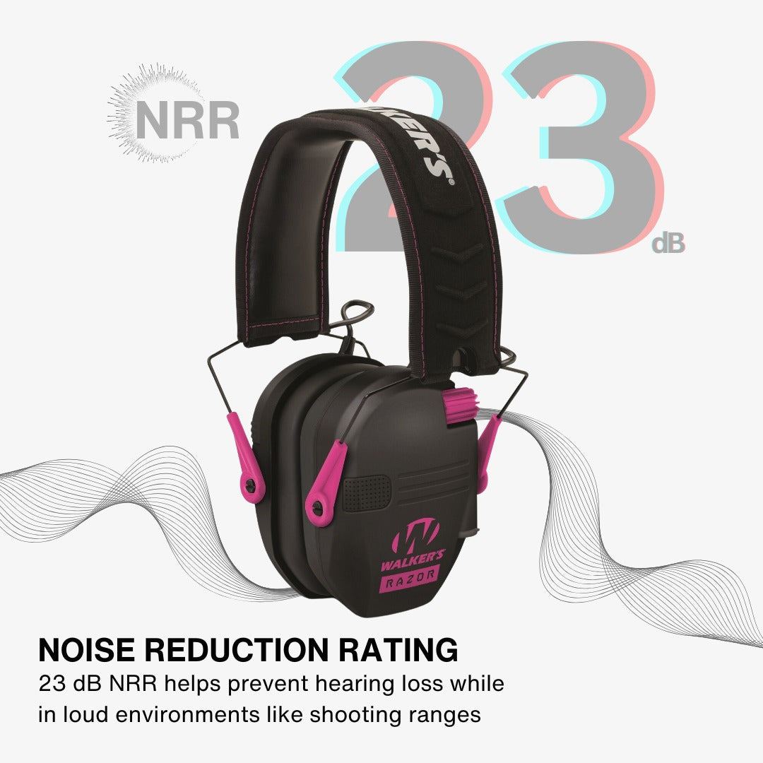 Walker's Razor Digital Ear Muffs (Black/Pink) with Accessories Bundle