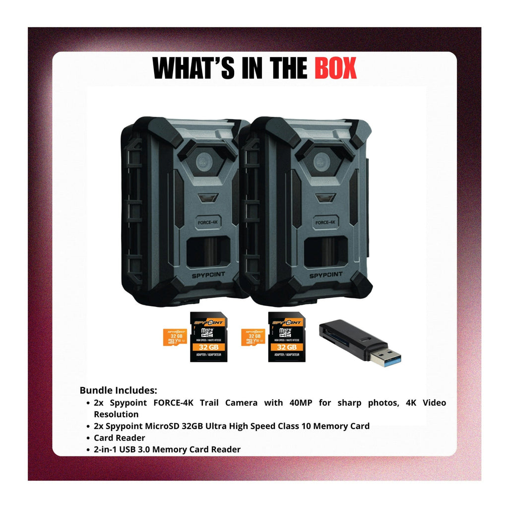 Spypoint Force 40MP 4K Trail Camera (2 Pack) Bundle with Accessories