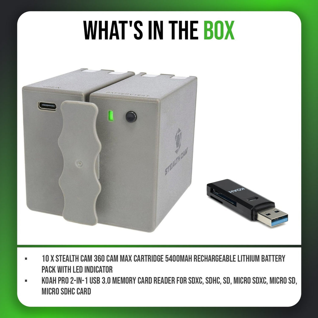 Stealth Cam 360 Cam Max Cartridge Lithium Battery 10-Pack with Card Reader