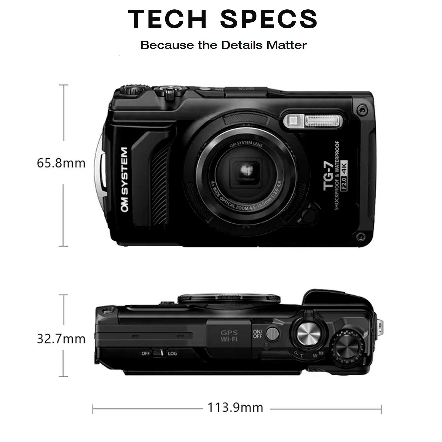 OM SYSTEM Tough TG-7 Digital Camera (Black) Bundle with 128GB Card, Floating Strap & Case