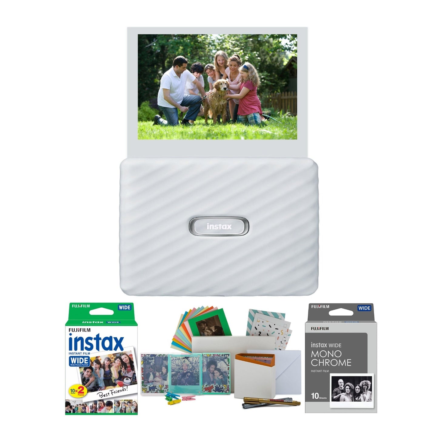 Fujifilm Instax Link Wide Instant Photo Printer with Instant Film and Monochrome Film Bundle