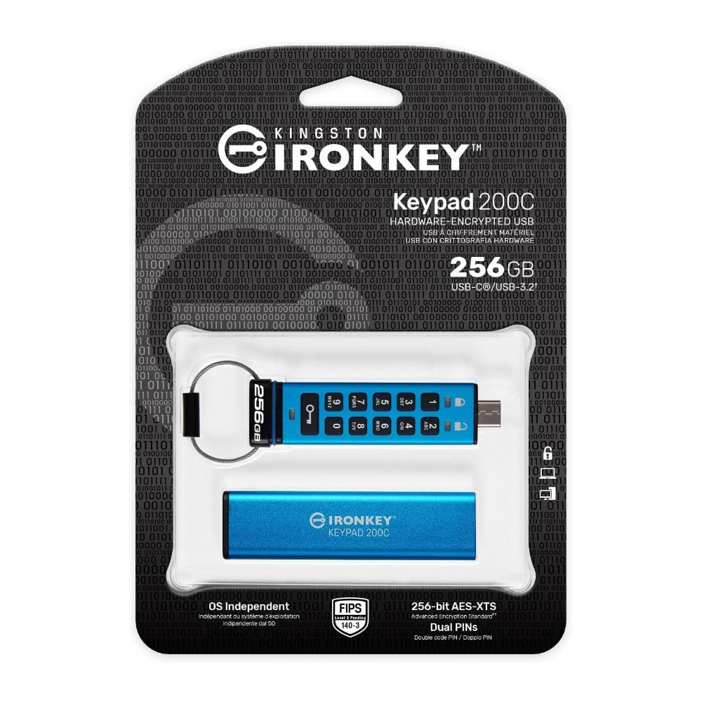 Kingston Ironkey Keypad 200 USB-C 256GB Encrypted Flash Drive (Blue)