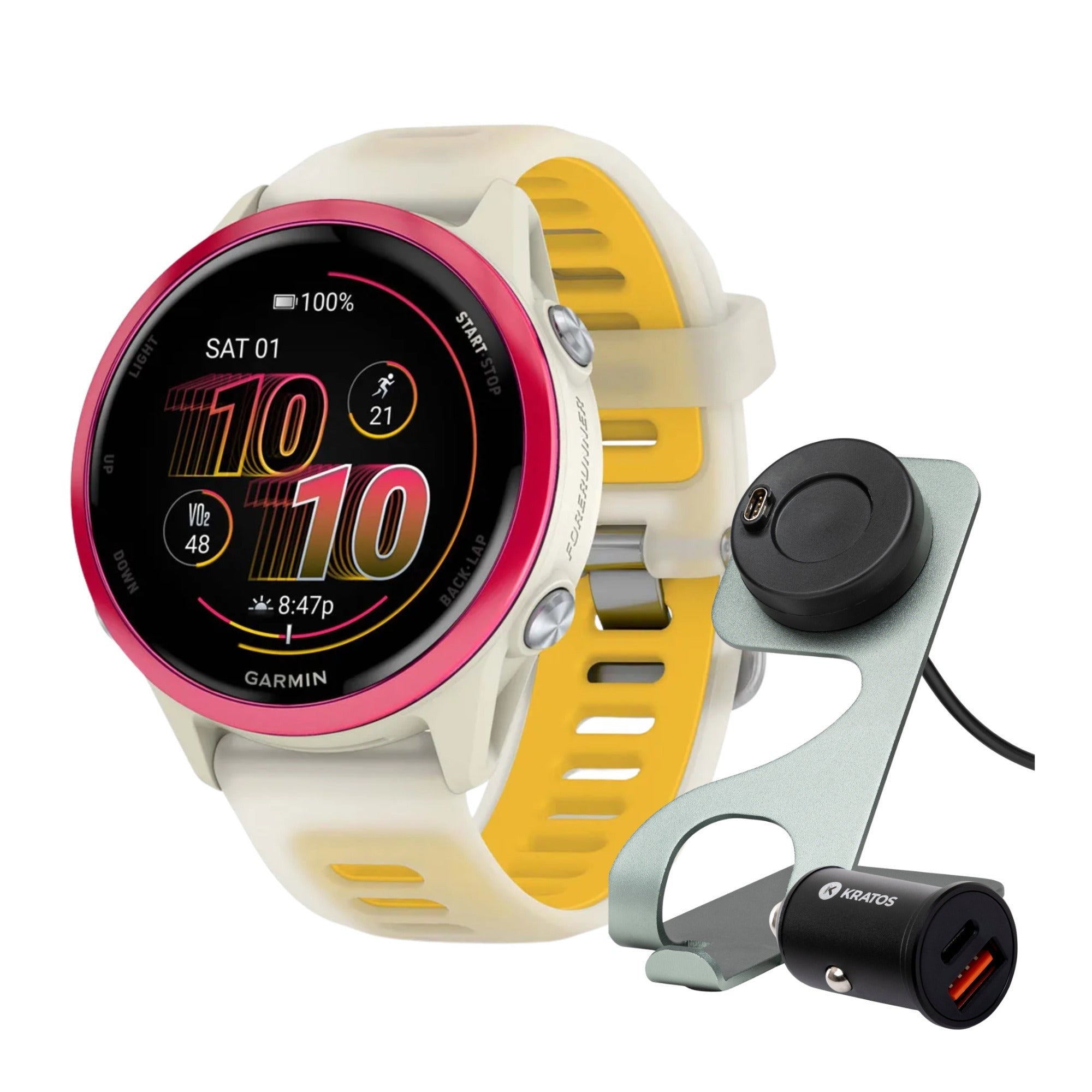 Garmin Forerunner 570 42mm GPS Running Smartwatch (Raspberry/Mango) Bundle