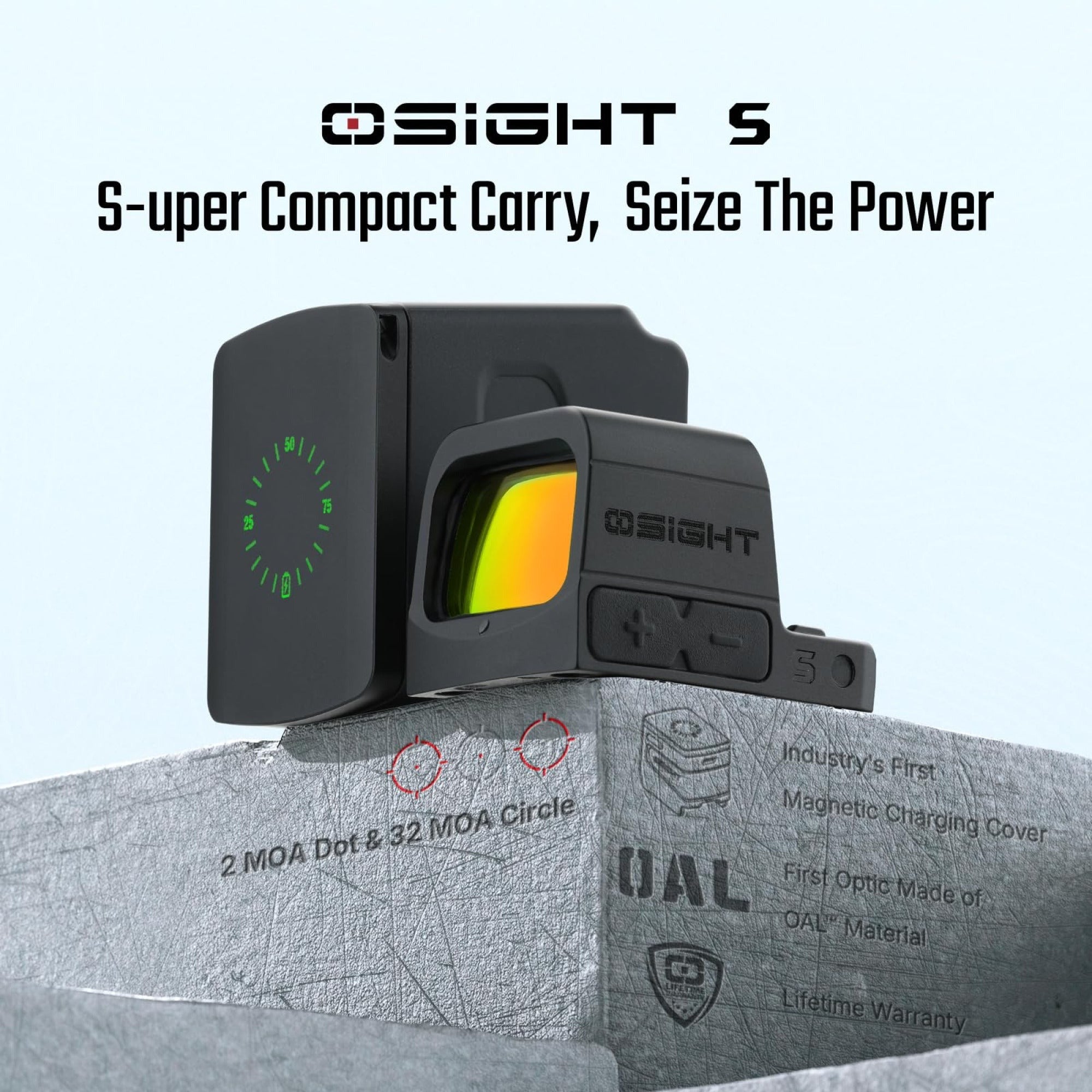 OSIGHT S Multi-Reticle 2 MOA Red Dot and 32 MOA Circle Sight with Charging Cover