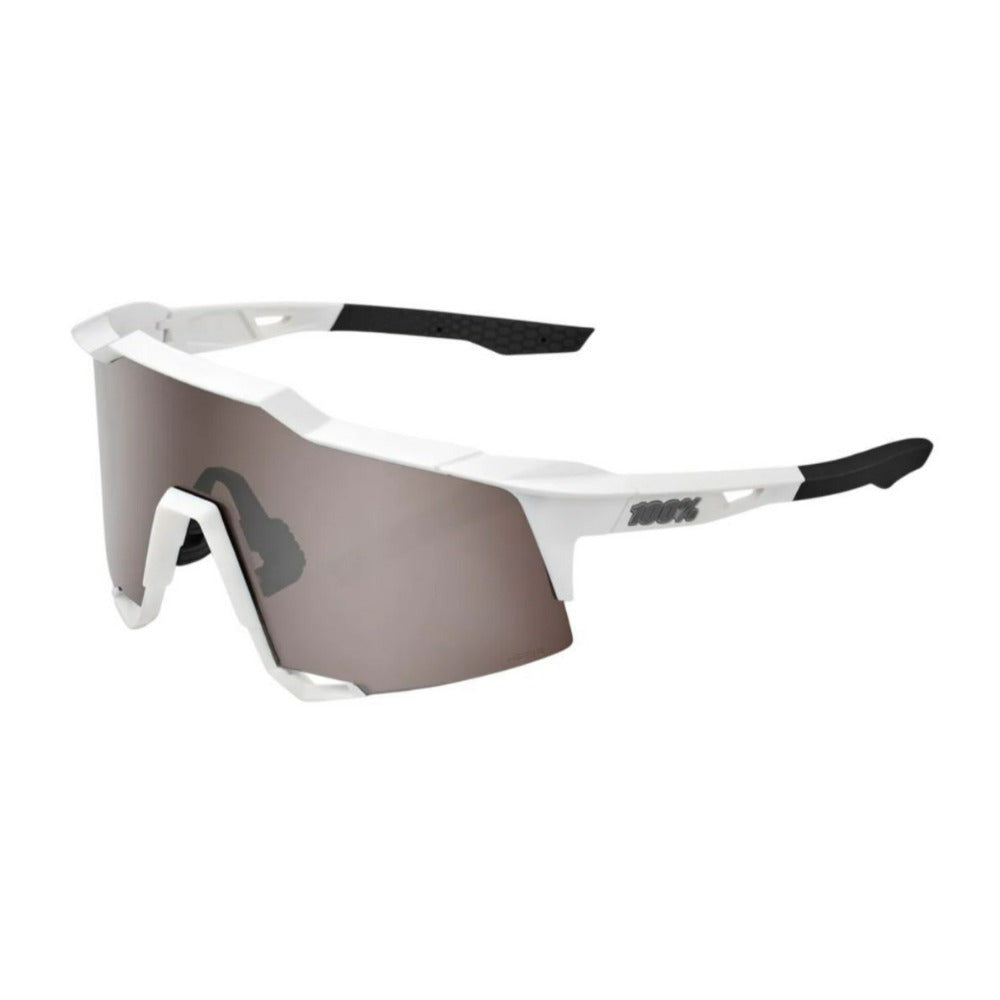 100% Speedcraft Sunglasses Matte White HiPER Silver Lens