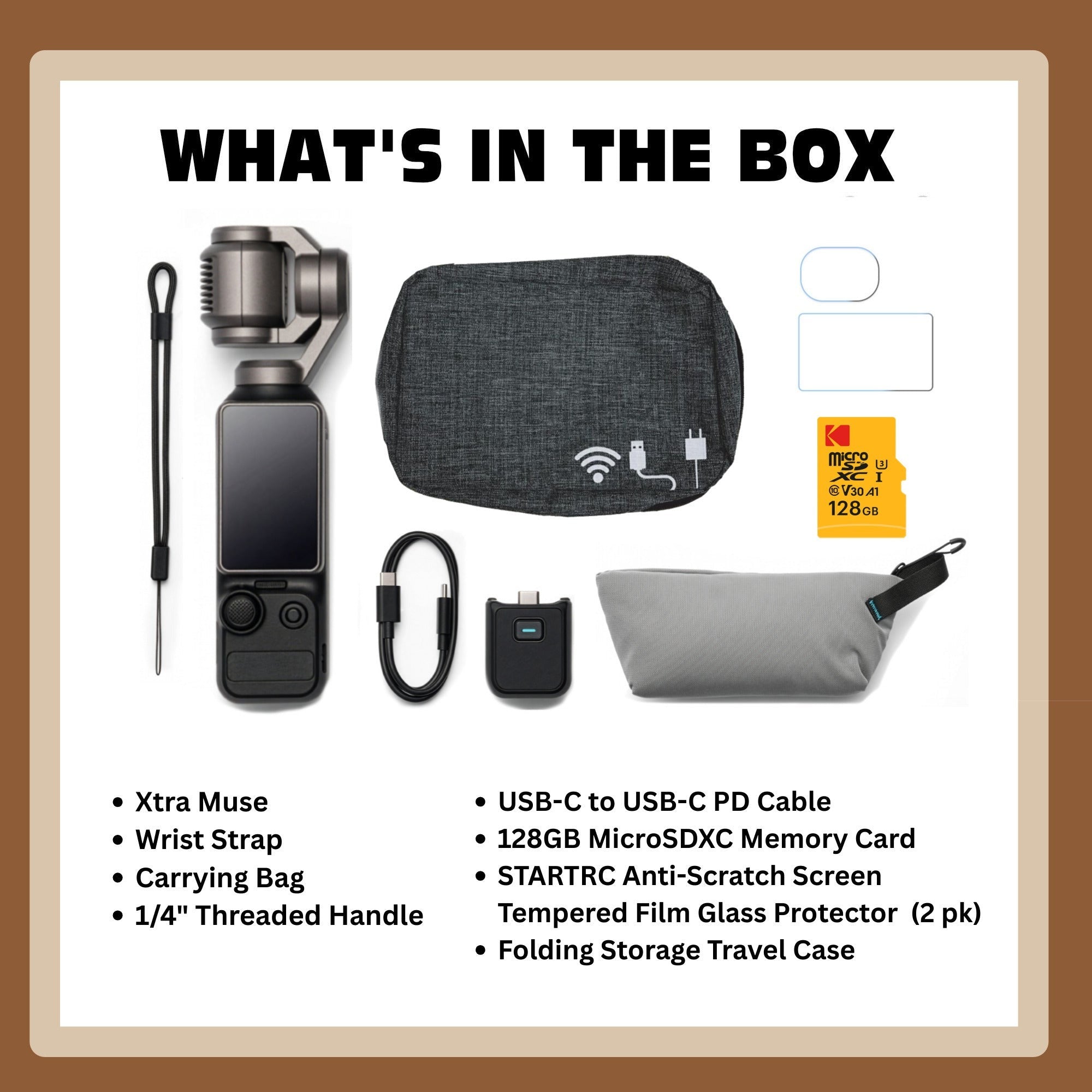 Xtra Edge Muse Gimbal Action Camera with 128GB MicroSD and Accessories Bundle
