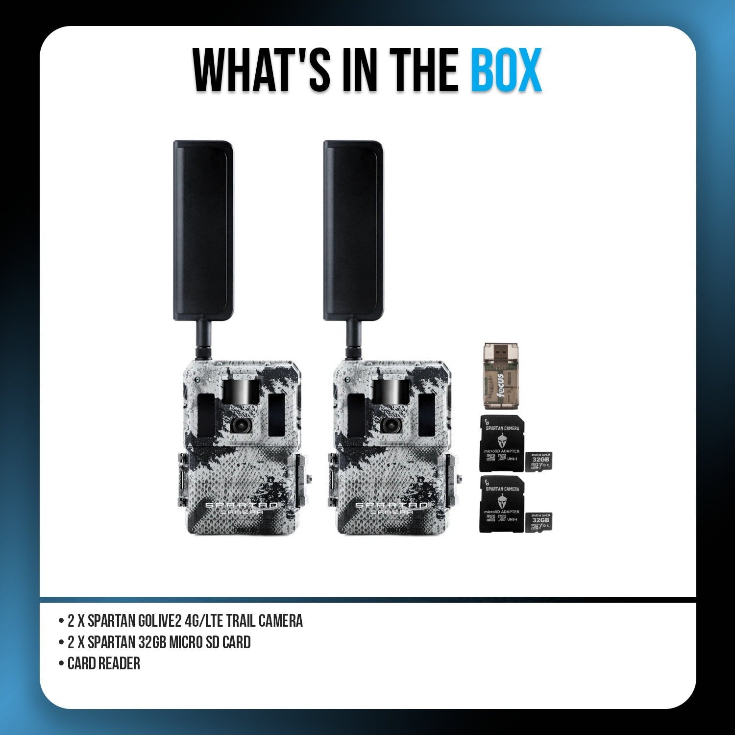 Spartan GoLive2 4G/LTE Trail Camera (2 Pack) with 32GB Memory Card & Card Reader