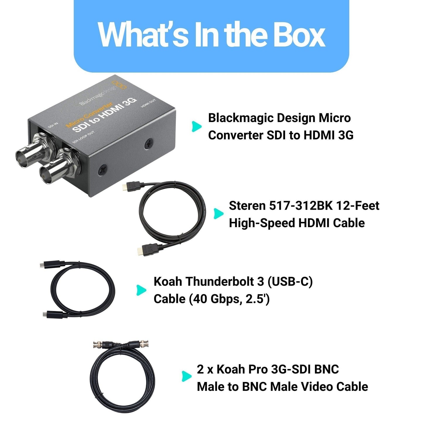 Blackmagic Design Micro Converter SDI to HDMI 3G with USB-C 40 GBPS 2.5-Feet Cable Bundle