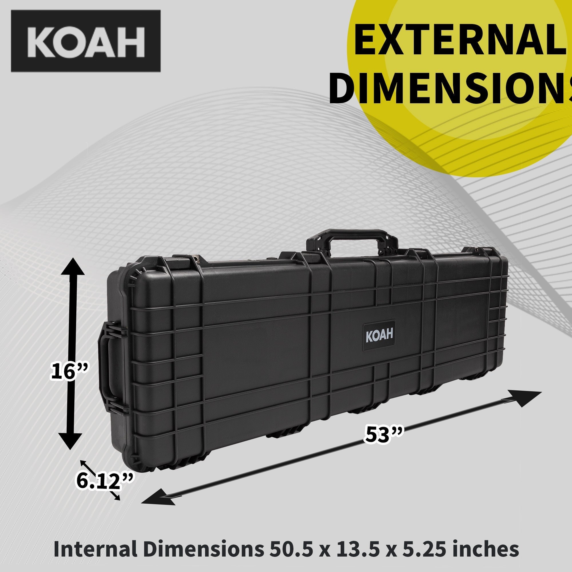 Koah 53-Inch Weatherproof Protective Roller Rifle Hard Case (Black)