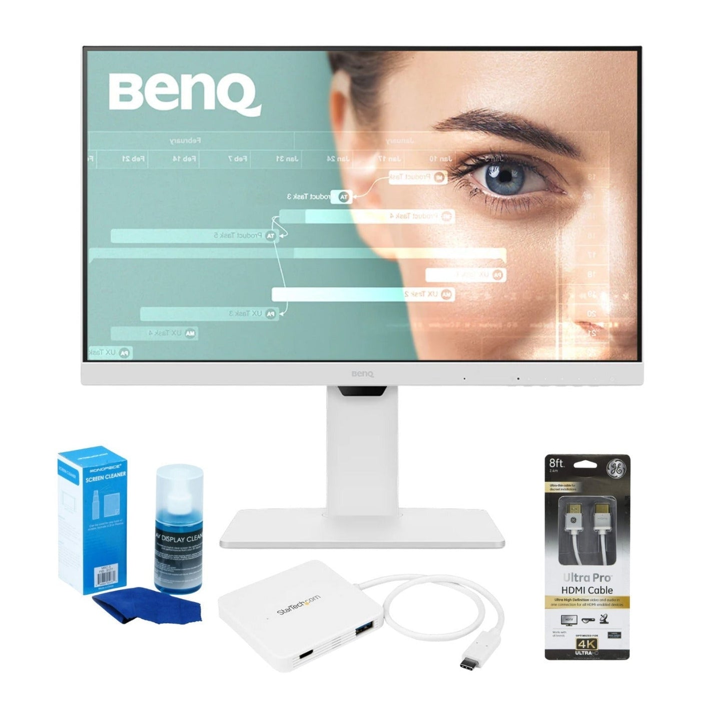 BenQ GW2786TC USB Hub Monitor 27-Inch FHD 100Hz (White) with Screen Cleaner HDMI Cable and USB-C Hub