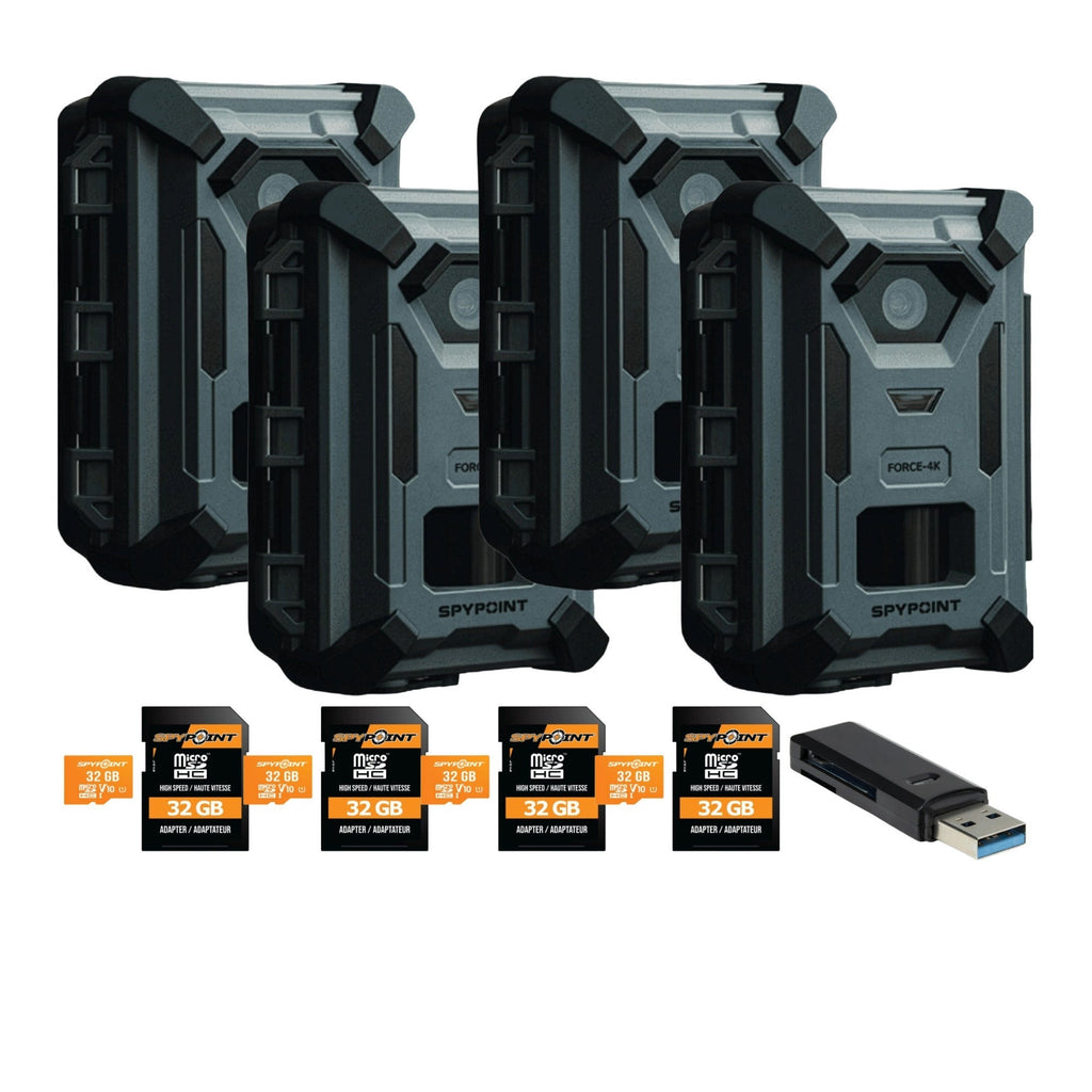 Spypoint Force 40MP 4K Trail Camera (4 Pack) Bundle with Accessories