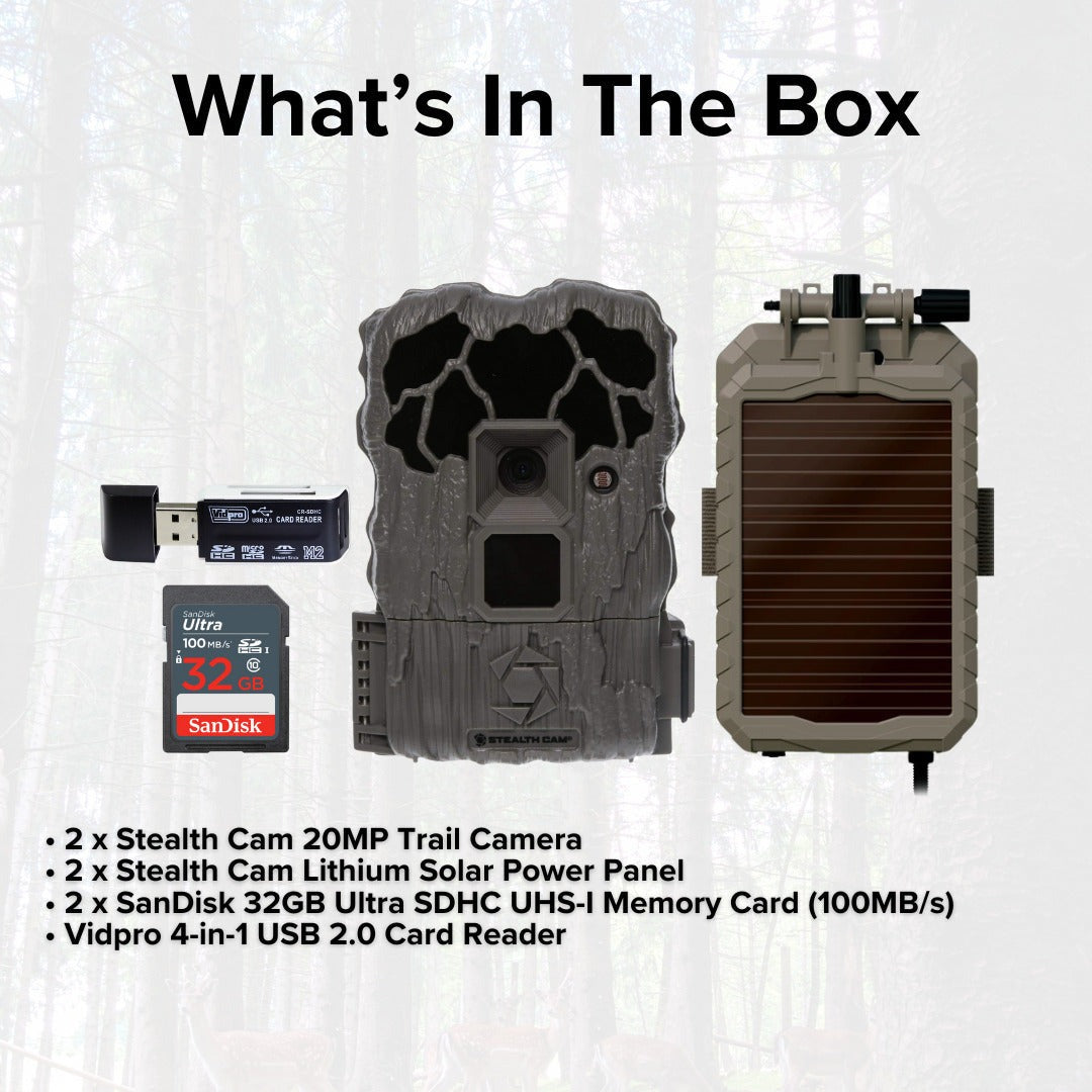 Stealth Cam 20MP Trail Camera with 60 Feet Range Detection and 720P Video Resolution (2-Pack) Bundle