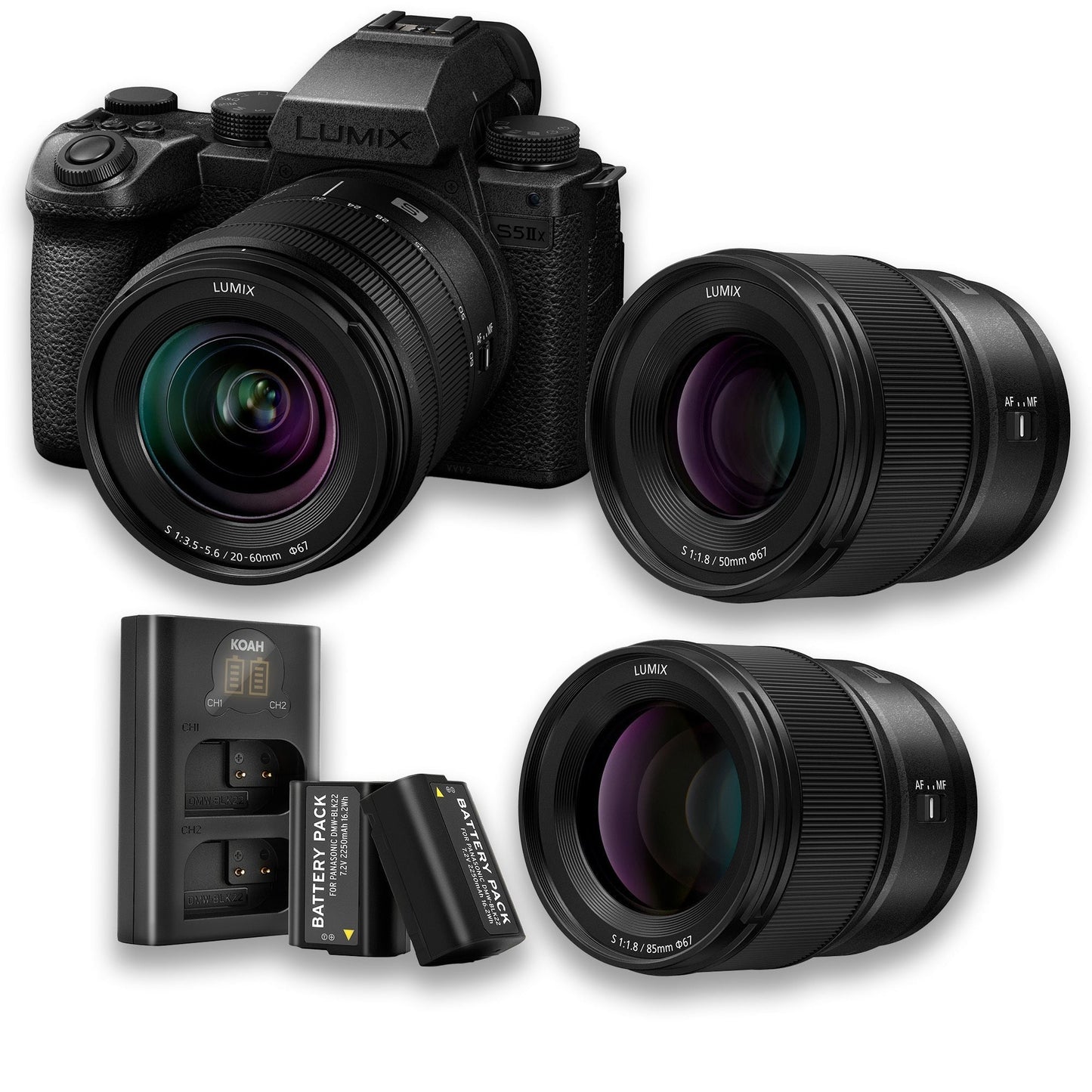 Panasonic Lumix S5 IIX 24.2MP Camera with 20-60mm, 50mm Lens and Lumix S Series 85mm Lens Bundle