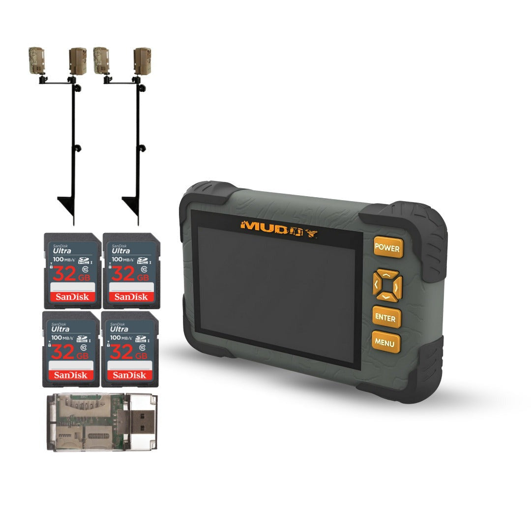 Muddy Dual Camera Ground Mount with Threaded Receiver (Black, 2-Pack) with SD Card Reader Bundle