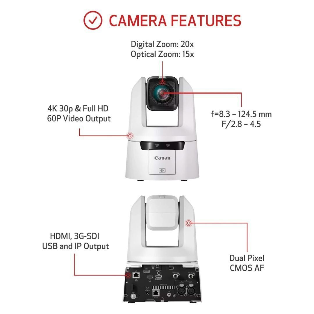 Canon CR-N500 PTZ Camera with 1.0-Inch Type CMOS Sensor and DIGIC DV 6 Image Processor (White)