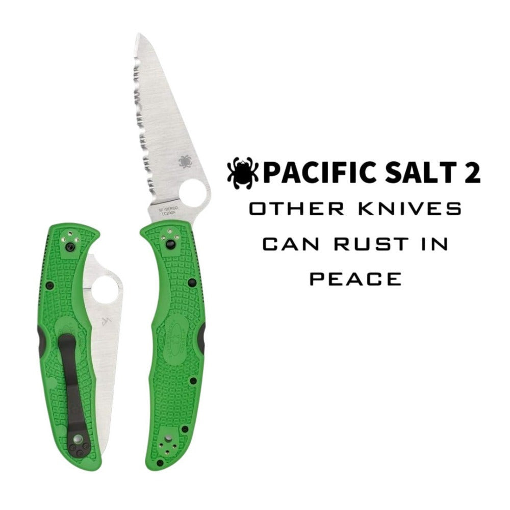 Spyderco Pacific Salt 2 SpyderEdge Folding Knife with H-1 Steel Blade and Nylon Handle (Green)