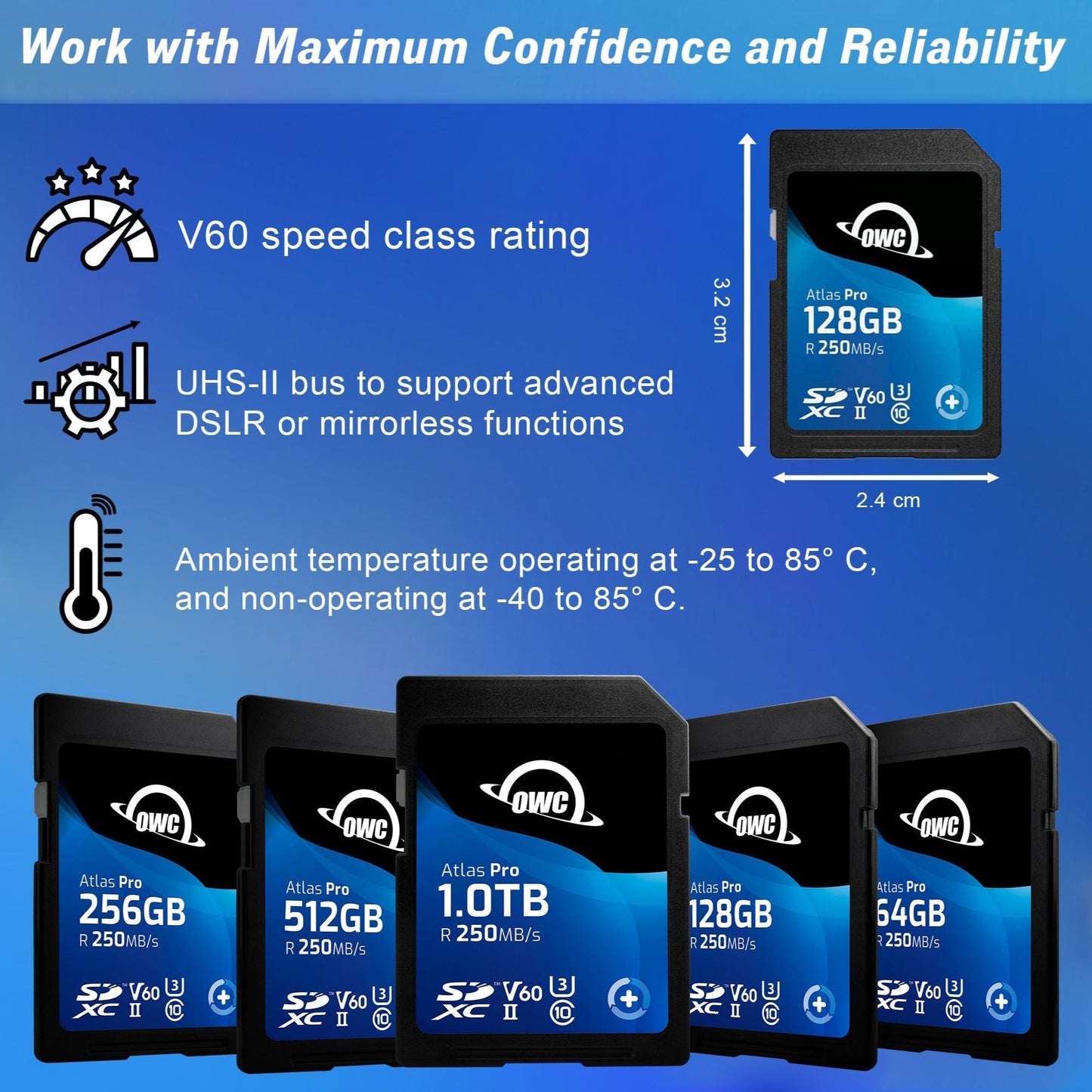 OWC 128GB Atlas Pro UHS-II SDXC Memory Card (2-Pack)