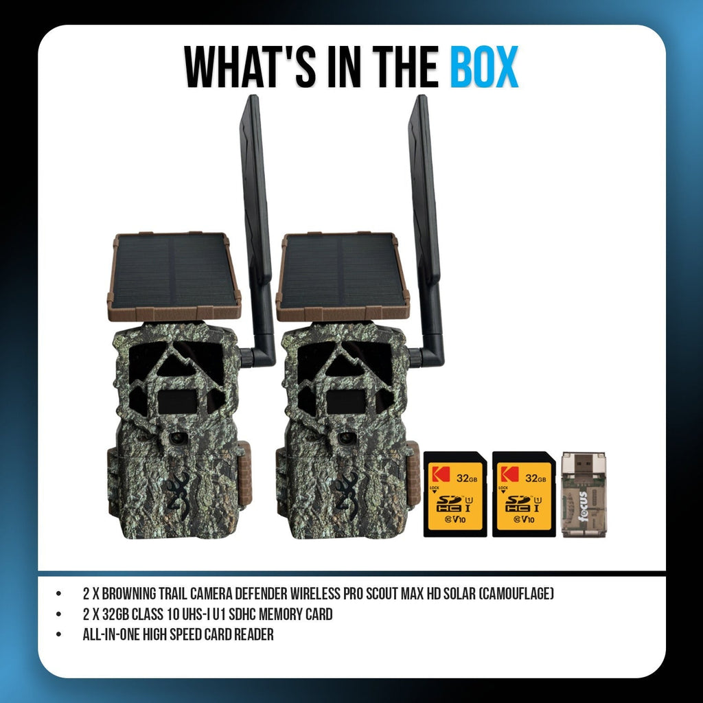 Browning Trail Camera Defender Wireless Pro Scout Max HD Solar (2-Pack) Bundle