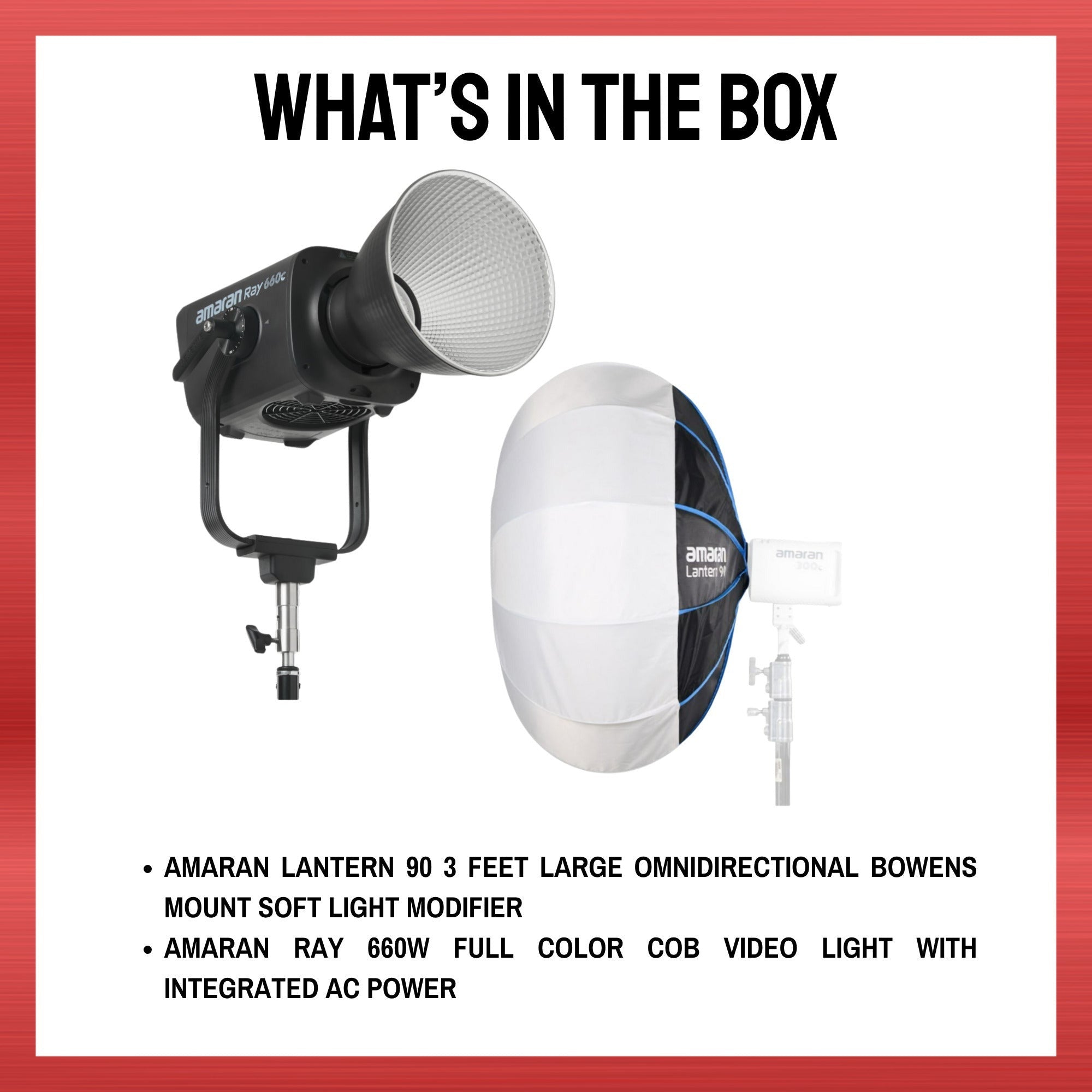Amaran Ray 660W Full-Color COB Video Light Bundle with 3-Feet Lantern 90 Softbox