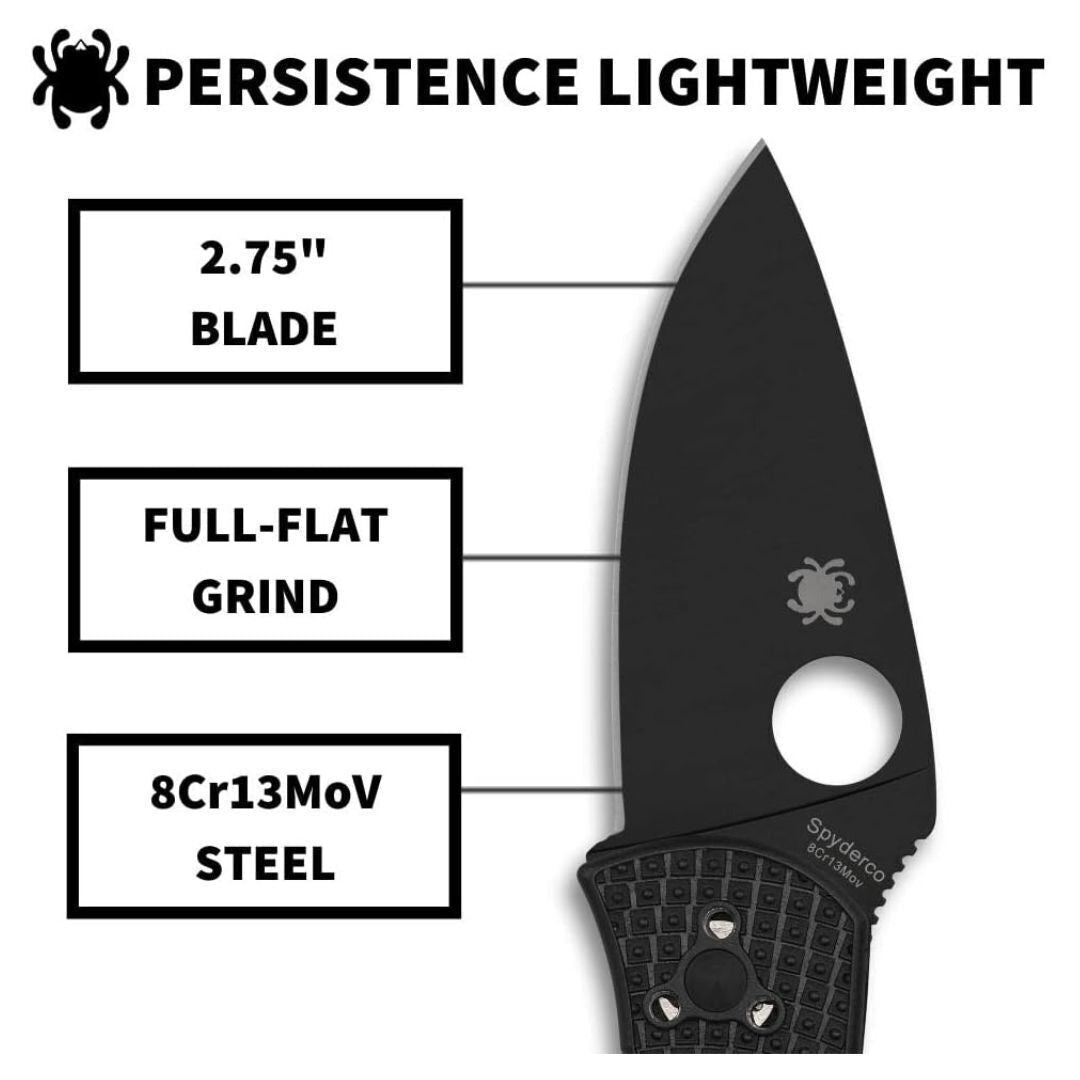 Spyderco Persistence Lightweight 6.85-Inch PlainEdge Pocket Knife with 8Cr13MoV Steel Blade (Black)
