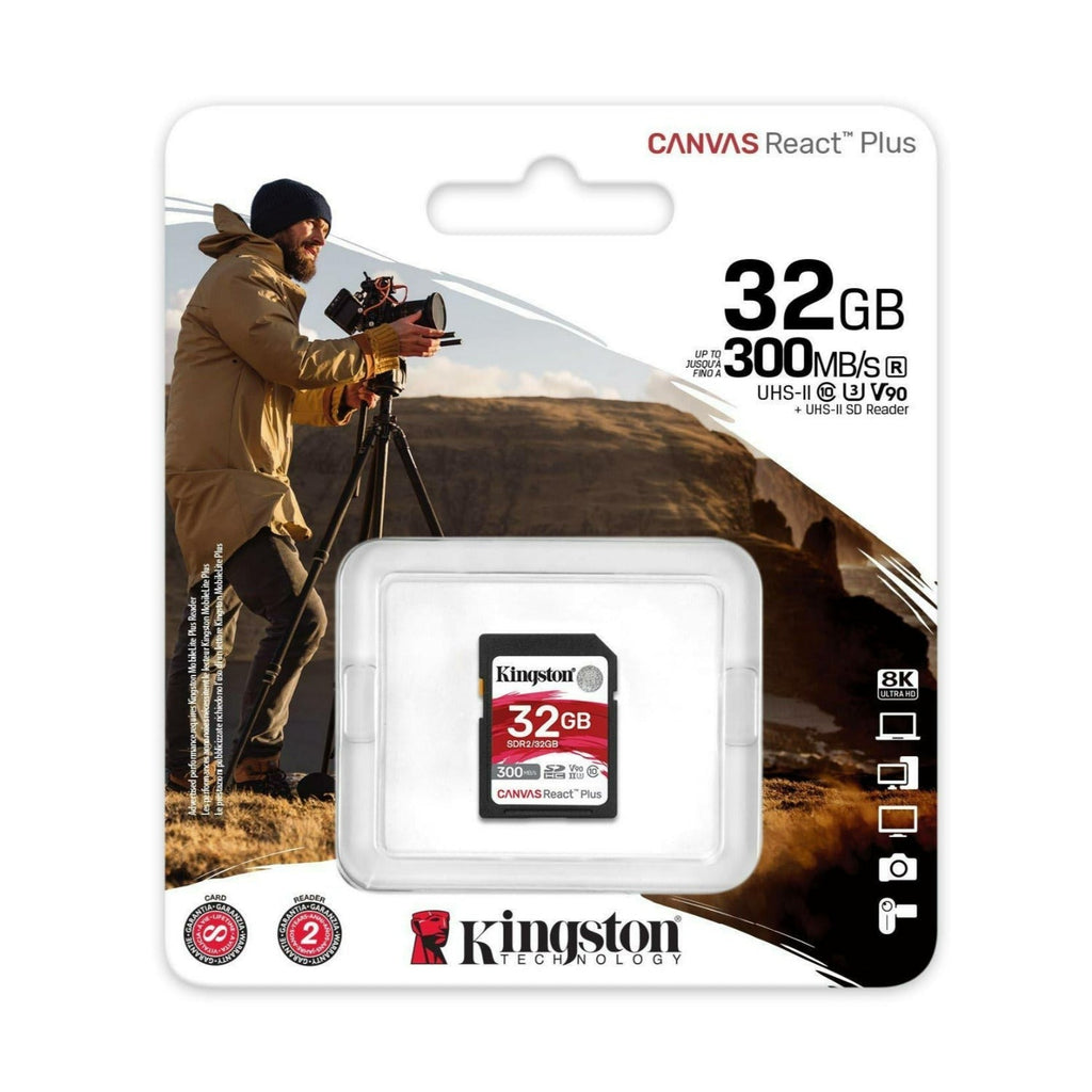 Kingston Canvas React Plus 32GB U3 V90 SD Memory Card with Card Reader Bundle