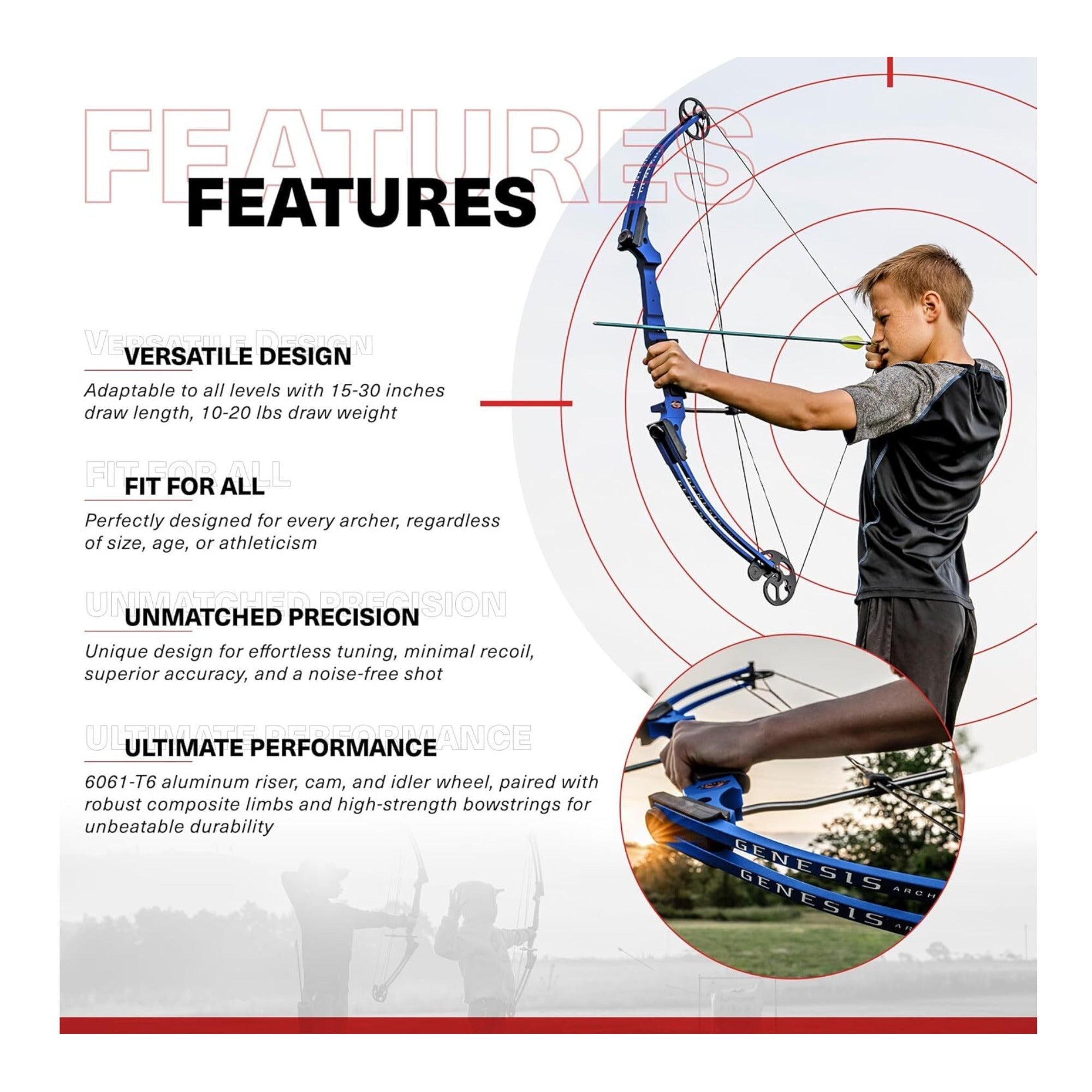 Genesis Bows Original Gen Bow Kit - Left-Hand, Zero Let-Off Design (Red)