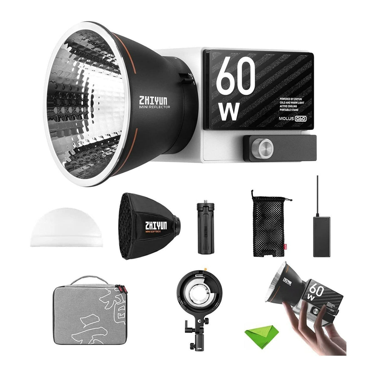 Zhiyun MOLUS G60 Bi-Color Pocket COB Monolight Bundle (Combo Kit) with Camera Tripod System