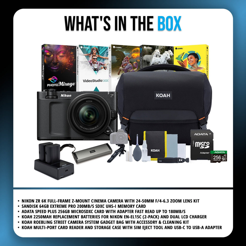 Nikon ZR Cinema Camera with 24-50mm f/4-6.3 Lens and Accessories Bundle