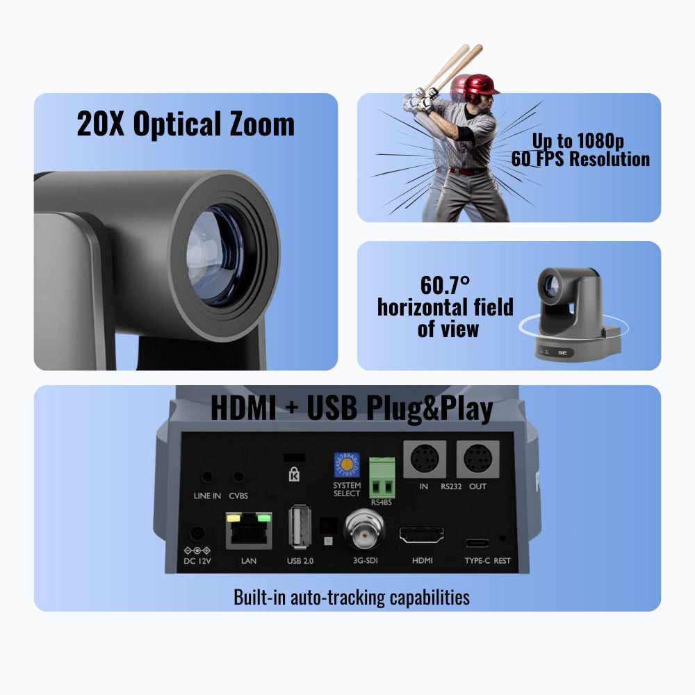 PTZOptics Move SE 20x 1080p PTZ Auto-Tracking Pan Tilt Zoom Camera (Gray, 2-Pack) Bundle