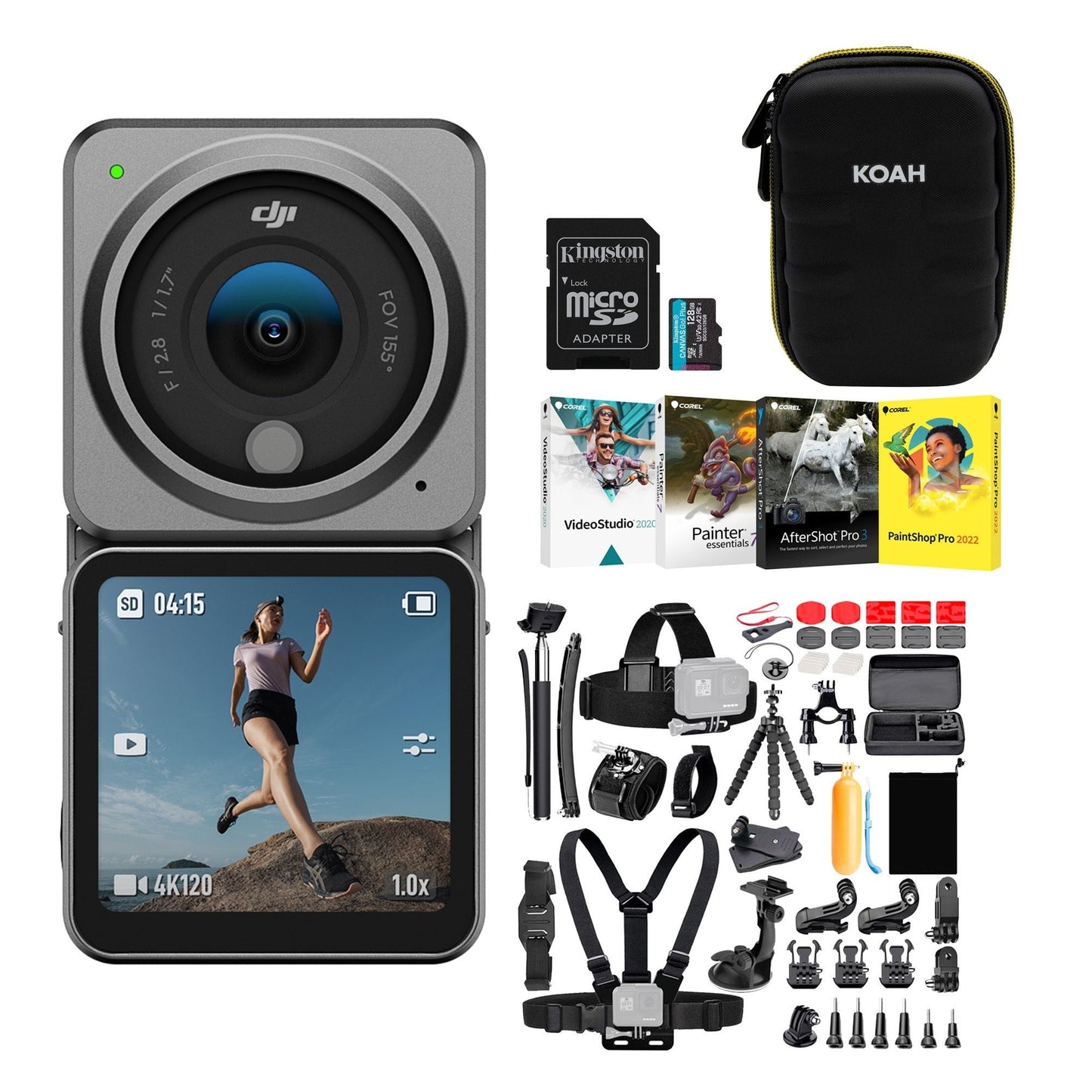 DJI Action 2 Dual Screen Combo Adventure Bundle - Portable and Wearable Camera with 4K 120 FPS