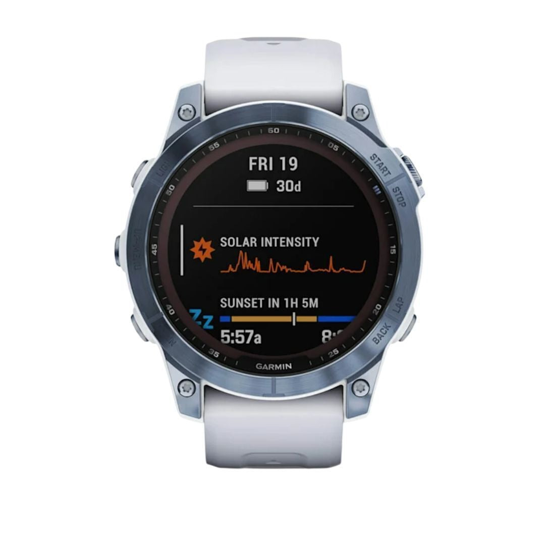 Garmin fenix 7 Sapphire Solar 47mm GPS Watch (Mineral Blue Titanium with Whitestone Band)