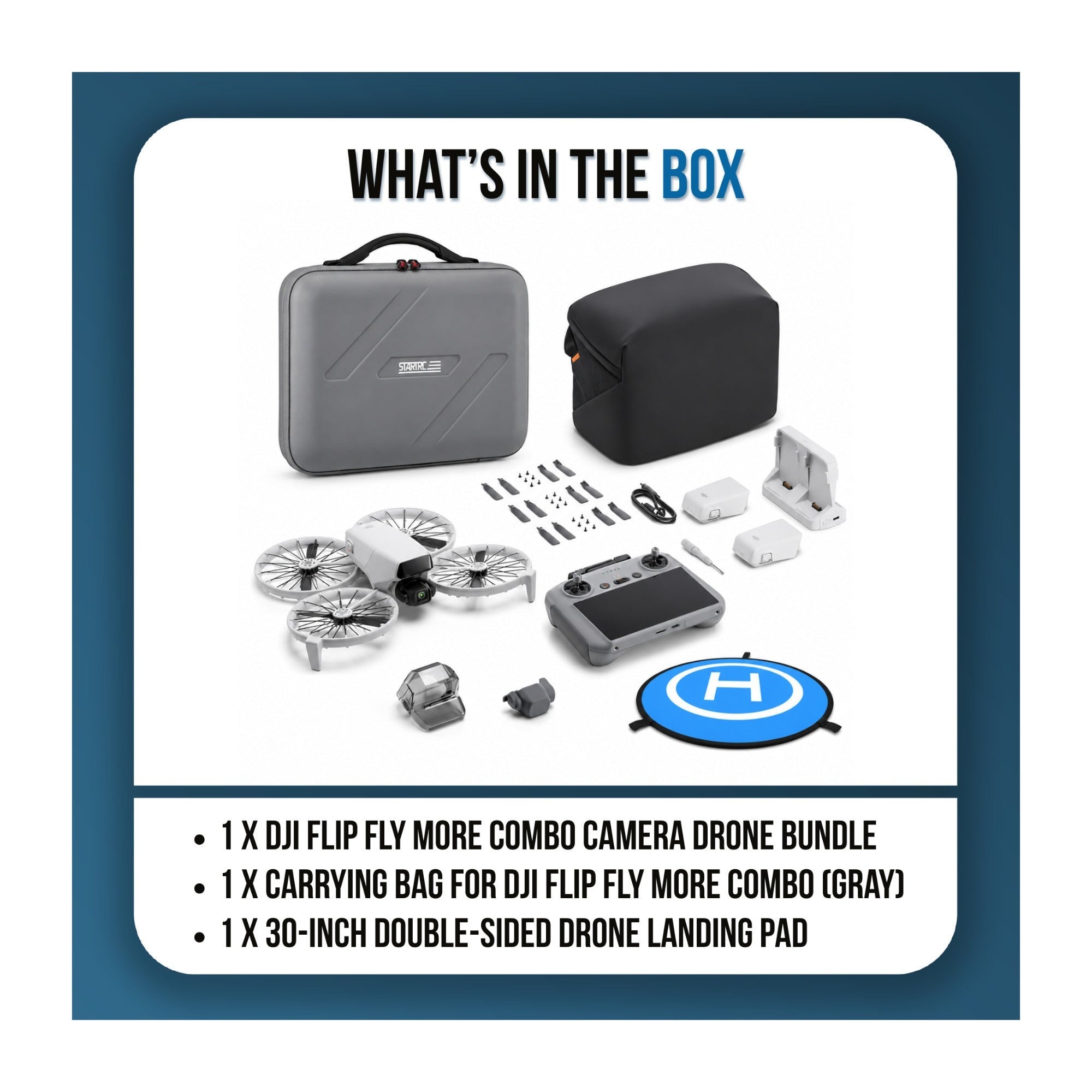 DJI Flip Fly More Combo (DJI RC 2) Bundle with Accessories, Carrying Bag and 30-inch Landing Pad