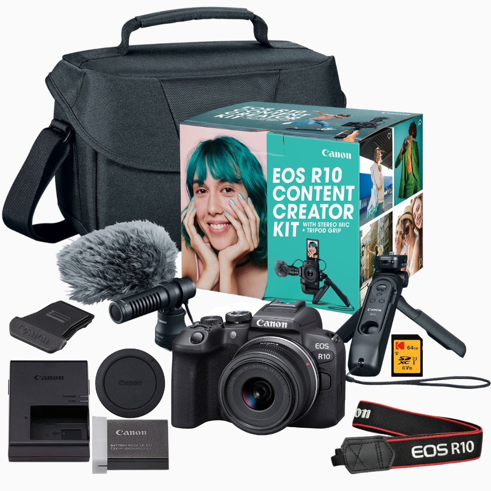 Canon EOS R10 Mirrorless Camera with 18-45mm Lens Content Creator Bundle